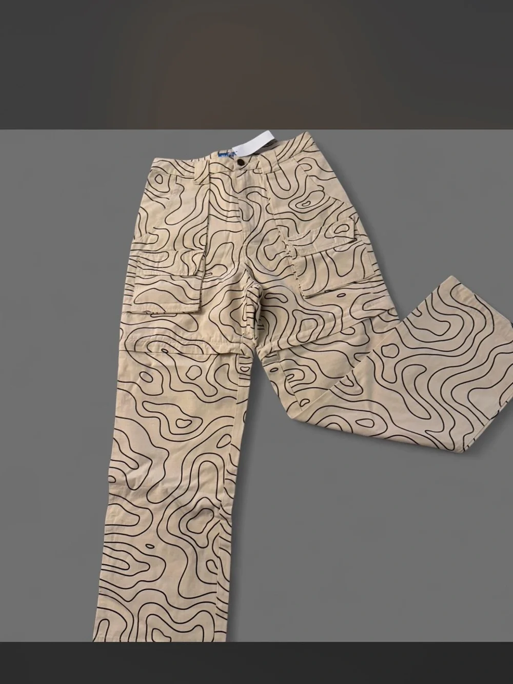 Men's Beige Topographic Print Chinos